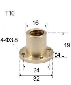 T10 x 2 x 8mm Trapezoidal Thread Flange Brass Nut