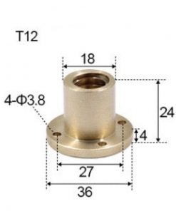 T12 x 2 x 14mm Trapezoidal Thread Flange Brass Nut