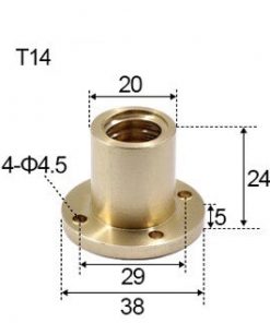 T14 x 3 x 3mm Trapezoidal Thread Flange Brass Nut