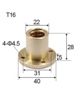 T16 x 3 x 3mm Trapezoidal Thread Flange Brass Nut