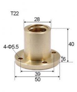 T22 x 5 x 5mm Trapezoidal Thread Flange Brass Nut