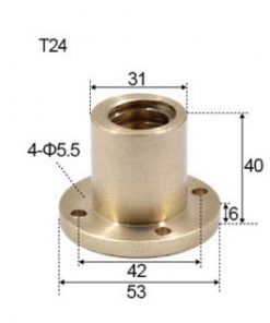 T24 x 5 x 5mm Trapezoidal Thread Flange Brass Nut
