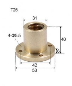 T25 x 5 x 5mm Trapezoidal Thread Flange Brass Nut