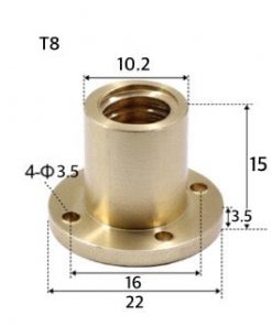 T8 x 2 x 12mm Trapezoidal Thread Flange Brass Nut